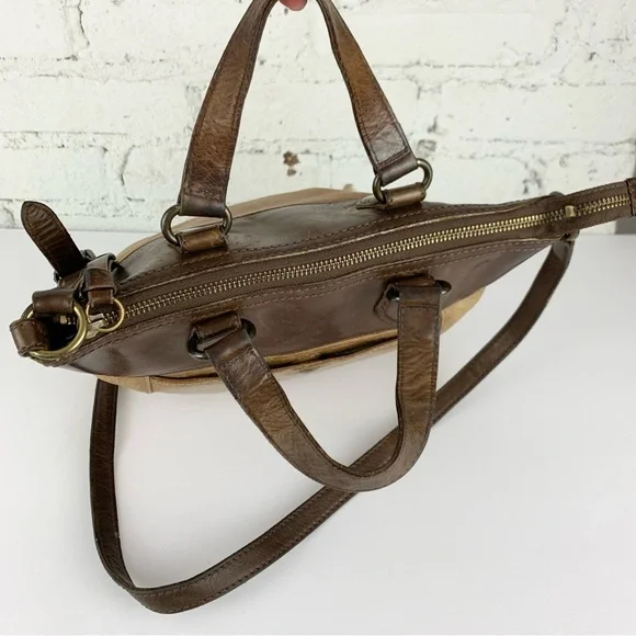 Frye Melissa Small Tote Crossbody Two Tone Brown Leather Purse Bag - Picture 12 of 15